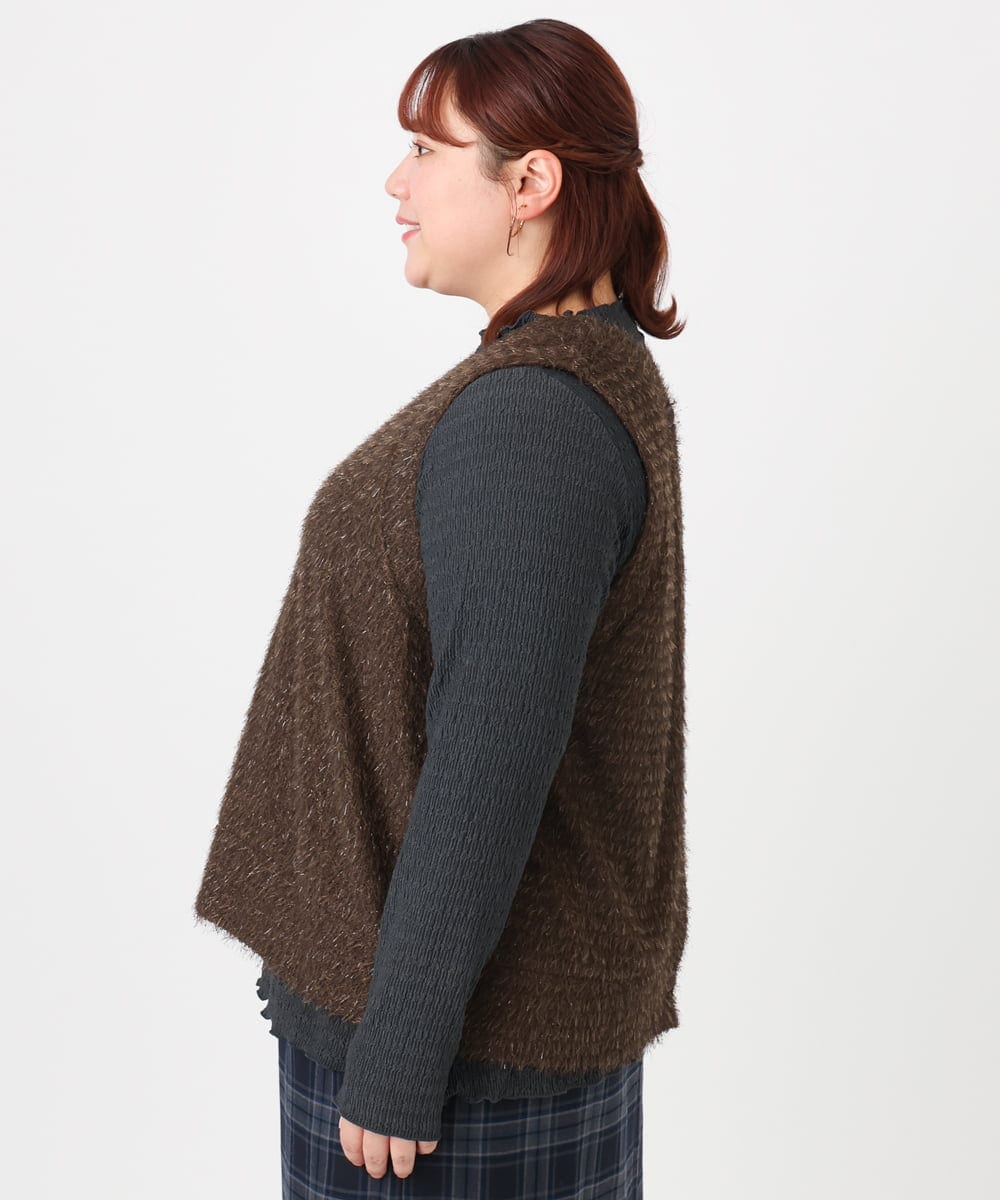 OLKAD35079 eur3(エウルキューブ) 【大きいサイズ】2wayラメシャギーベスト ダークブラウン(87)