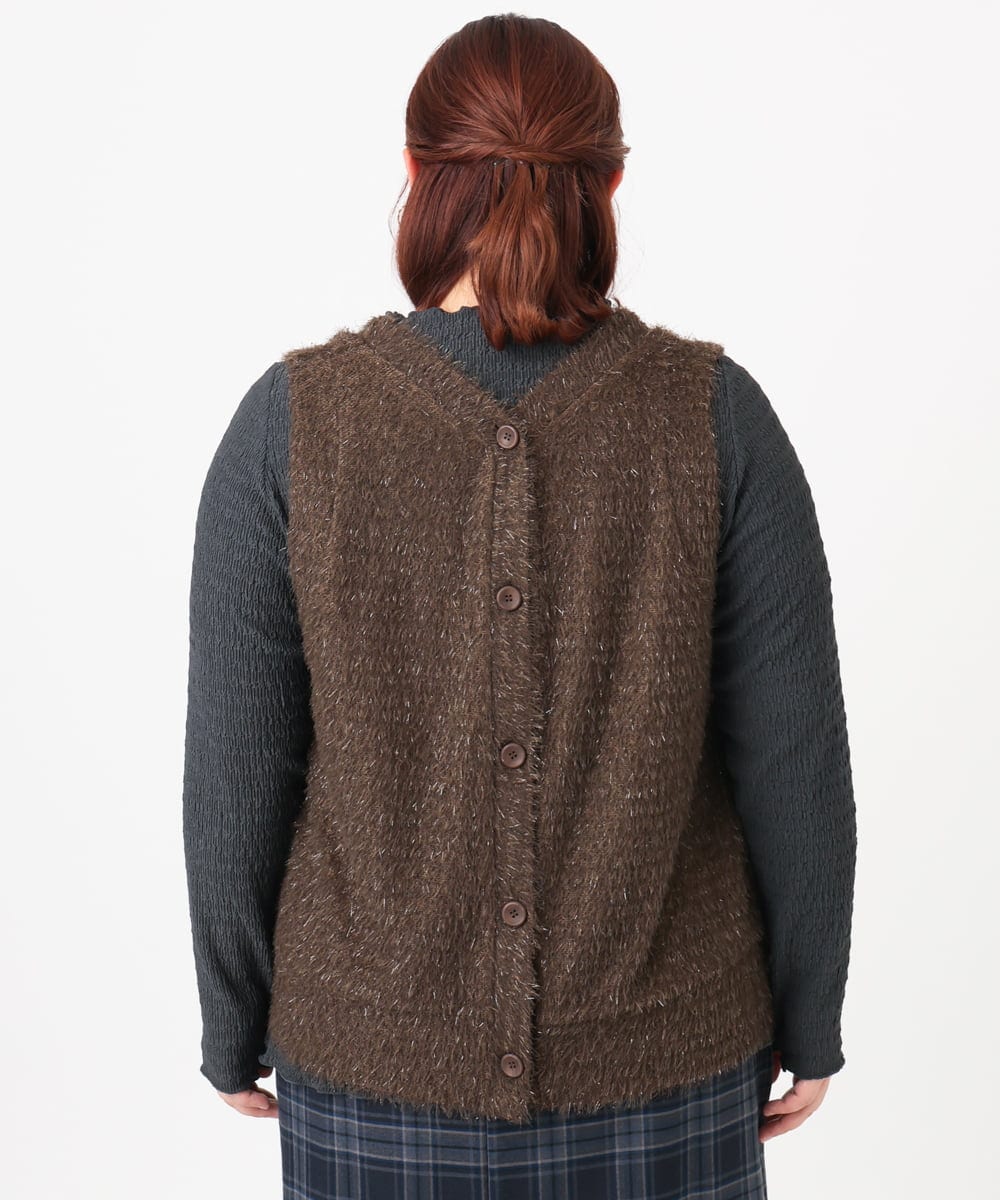 OLKAD35079 eur3(エウルキューブ) 【大きいサイズ】2wayラメシャギーベスト ダークブラウン(87)