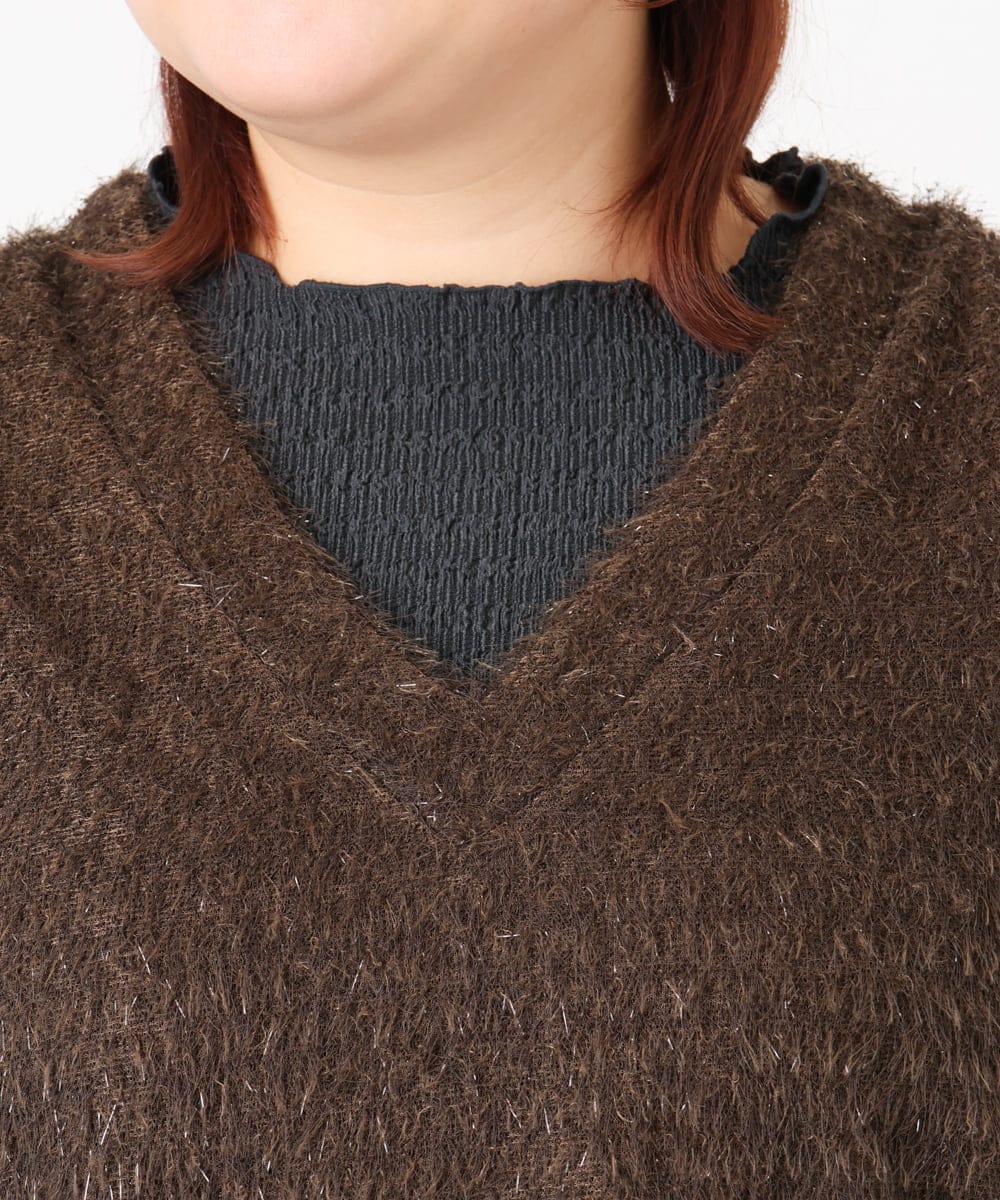 OLKAD35079 eur3(エウルキューブ) 【大きいサイズ】2wayラメシャギーベスト ダークブラウン(87)
