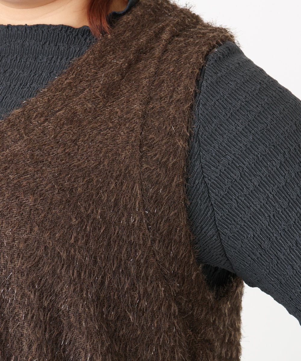 OLKAD35079 eur3(エウルキューブ) 【大きいサイズ】2wayラメシャギーベスト ダークブラウン(87)