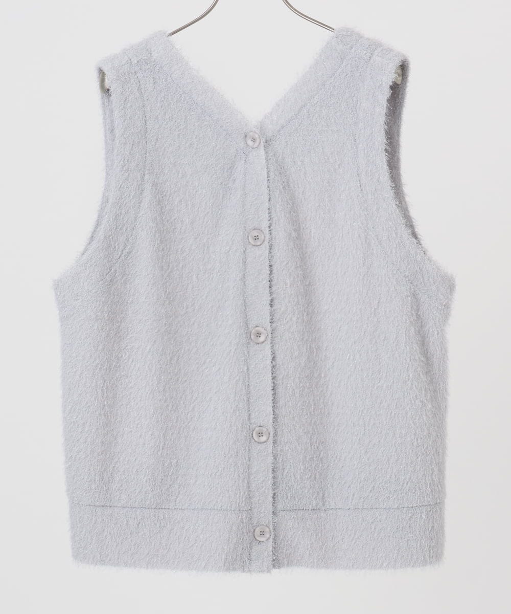 OLKAD35079 eur3(エウルキューブ) 【大きいサイズ】2wayラメシャギーベスト ライトグレー(91)