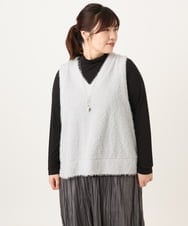 OLKAD35079 eur3(エウルキューブ) 【大きいサイズ】2wayラメシャギーベスト ライトグレー(91)