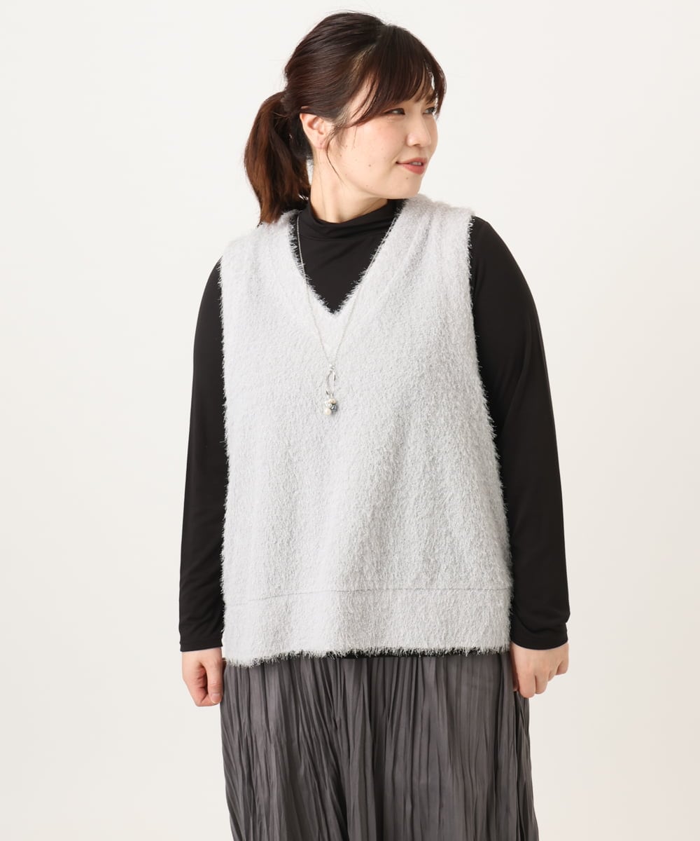 OLKAD35079 eur3(エウルキューブ) 【大きいサイズ】2wayラメシャギーベスト ライトグレー(91)
