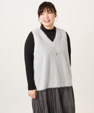 OLKAD35079 eur3(エウルキューブ) 【大きいサイズ】2wayラメシャギーベスト ライトグレー(91)