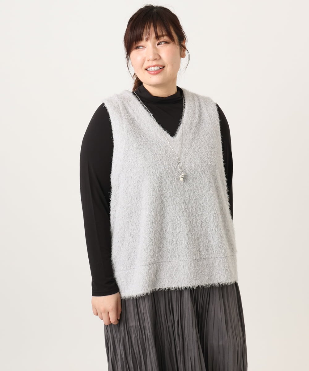 OLKAD35079 eur3(エウルキューブ) 【大きいサイズ】2wayラメシャギーベスト ライトグレー(91)