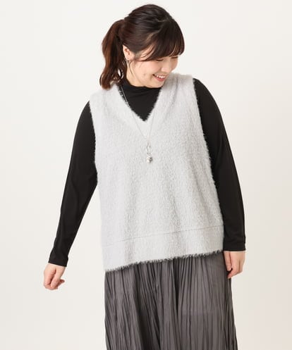OLKAD35079 eur3 【大きいサイズ】2wayラメシャギーベスト