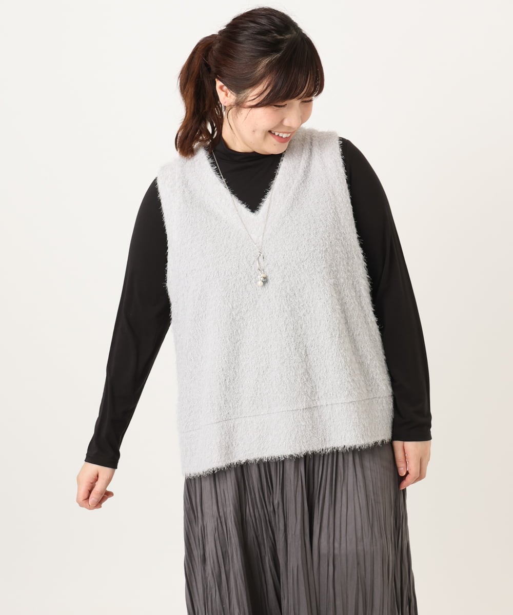 OLKAD35079 eur3(エウルキューブ) 【大きいサイズ】2wayラメシャギーベスト ライトグレー(91)