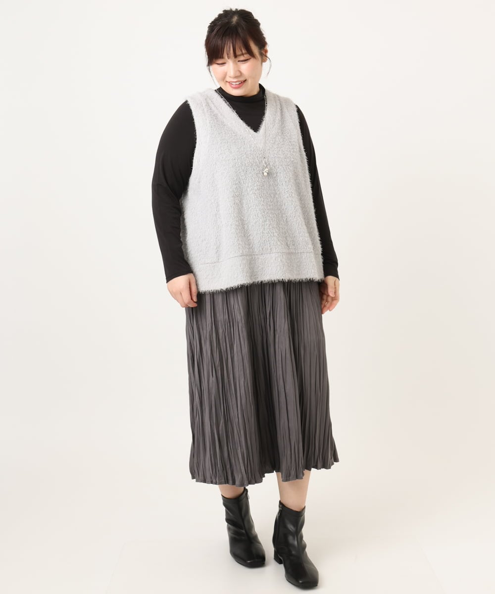 OLKAD35079 eur3(エウルキューブ) 【大きいサイズ】2wayラメシャギーベスト ライトグレー(91)