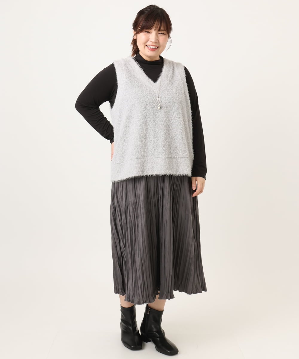 OLKAD35079 eur3(エウルキューブ) 【大きいサイズ】2wayラメシャギーベスト ライトグレー(91)