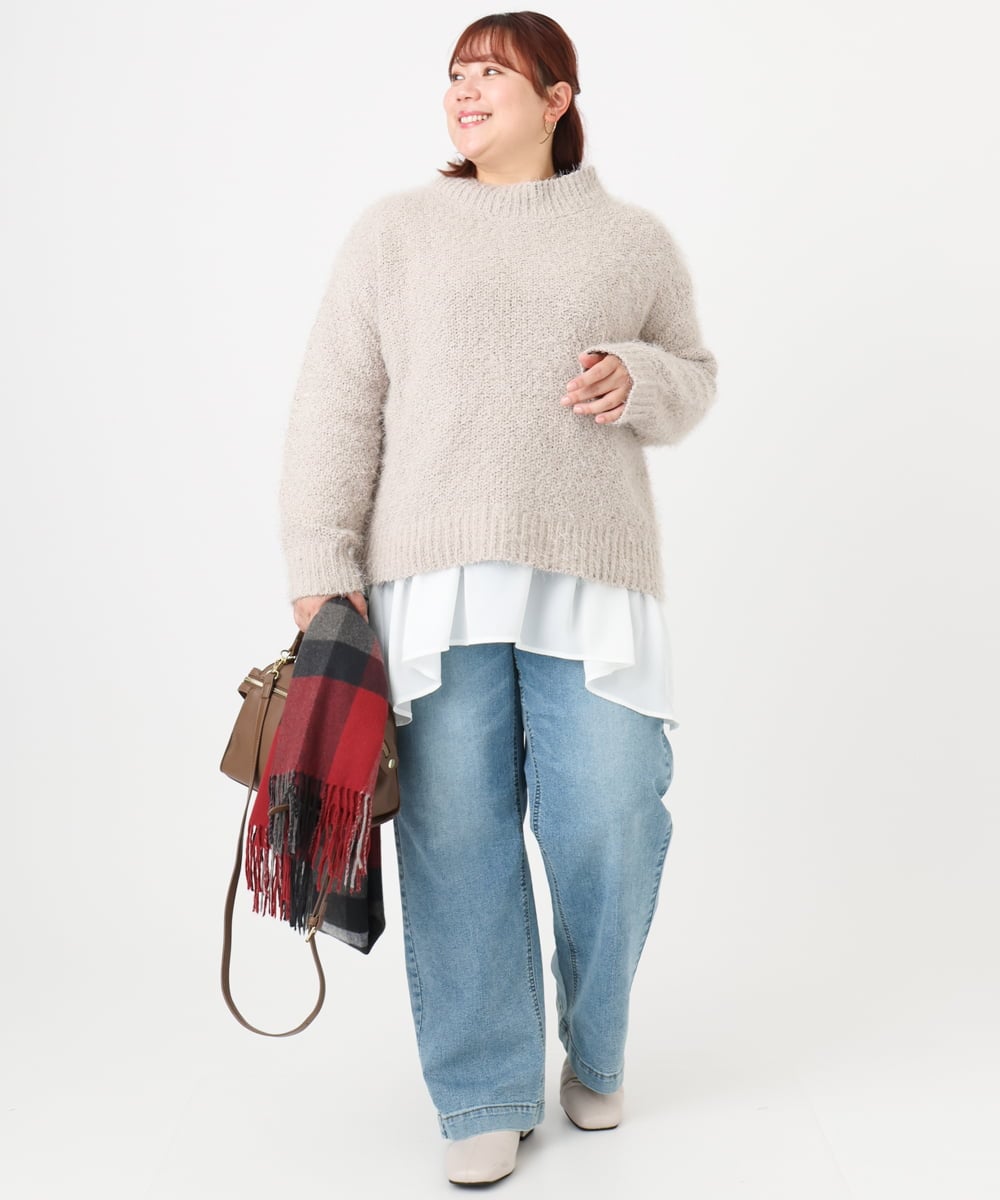 OLKAD36099 eur3(エウルキューブ) 【大きいサイズ】異素材ドッキングカットソー ホワイト(90)