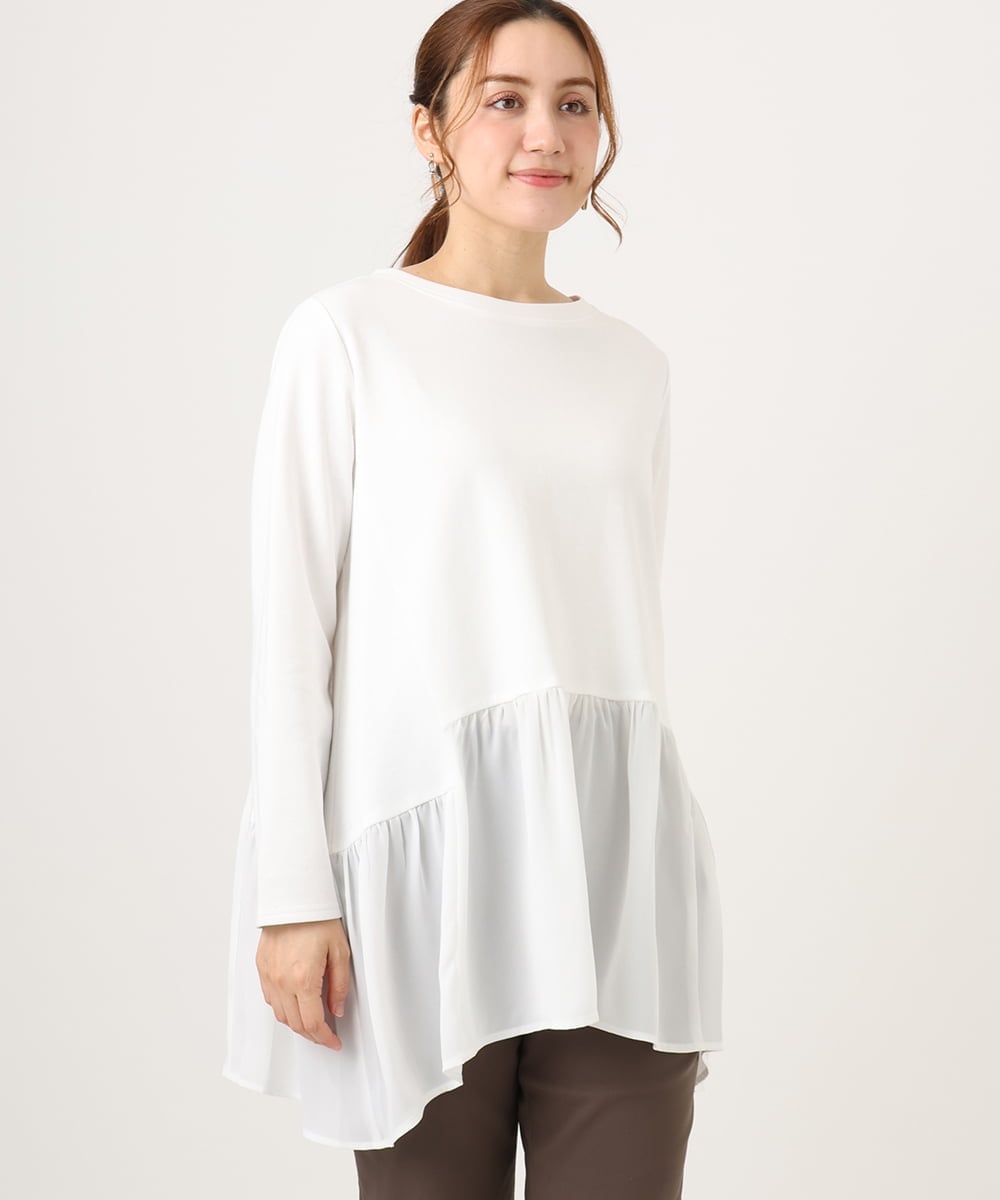 OLKAD36099 eur3(エウルキューブ) 【WEB先行販売】【大きいサイズ】異素材ドッキングカットソー ホワイト(90)