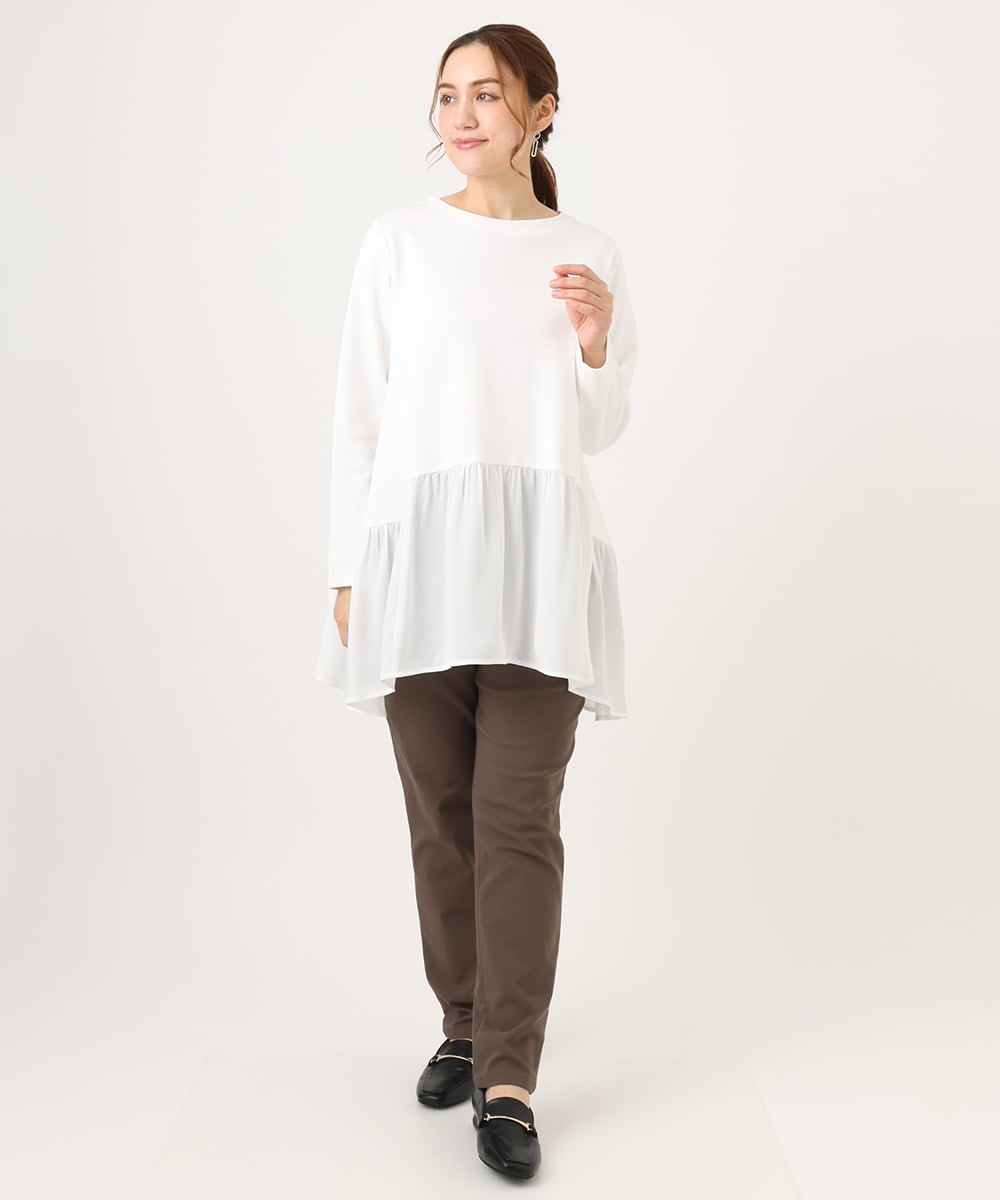 OLKAD36099 eur3(エウルキューブ) 【WEB先行販売】【大きいサイズ】異素材ドッキングカットソー ホワイト(90)