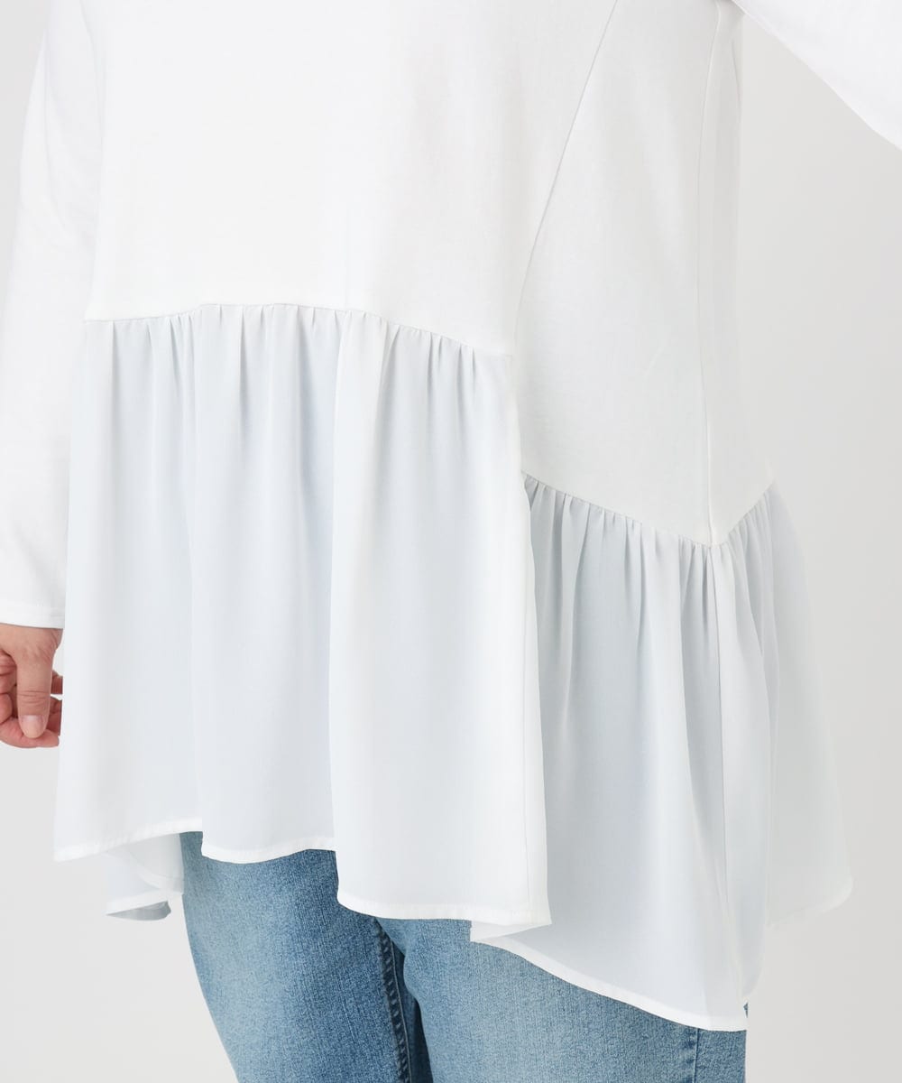 OLKAD36099 eur3(エウルキューブ) 【大きいサイズ】異素材ドッキングカットソー ホワイト(90)