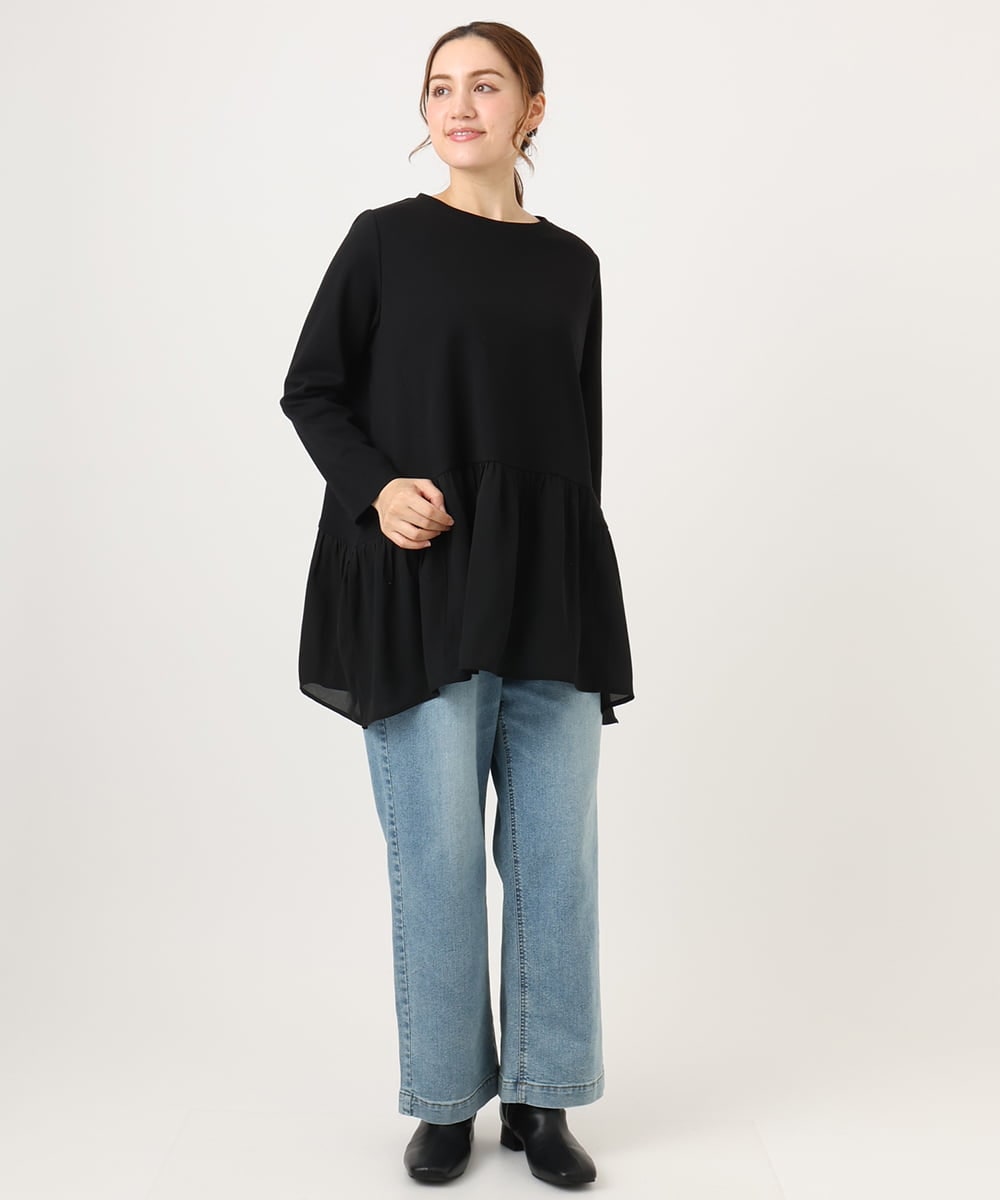 OLKAD36099 eur3(エウルキューブ) 【WEB先行販売】【大きいサイズ】異素材ドッキングカットソー ブラック(94)