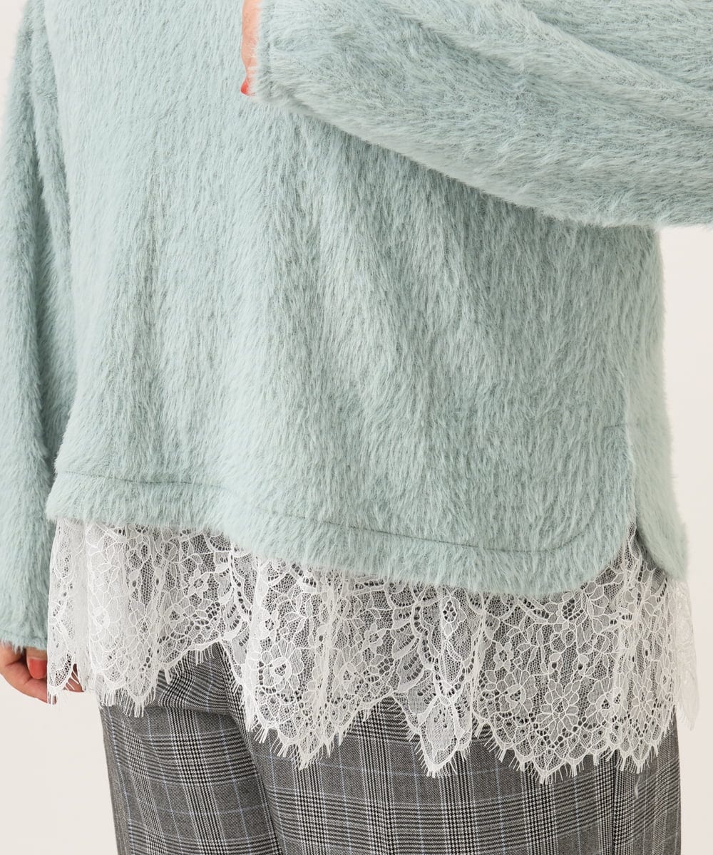 OLKAG29099 eur3(エウルキューブ) 【WEB先行販売】【大きいサイズ】フラッフィーレースドッキングトップス ライトグリーン