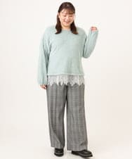 OLKAG29099 eur3(エウルキューブ) 【WEB先行販売】【大きいサイズ】フラッフィーレースドッキングトップス ライトグリーン