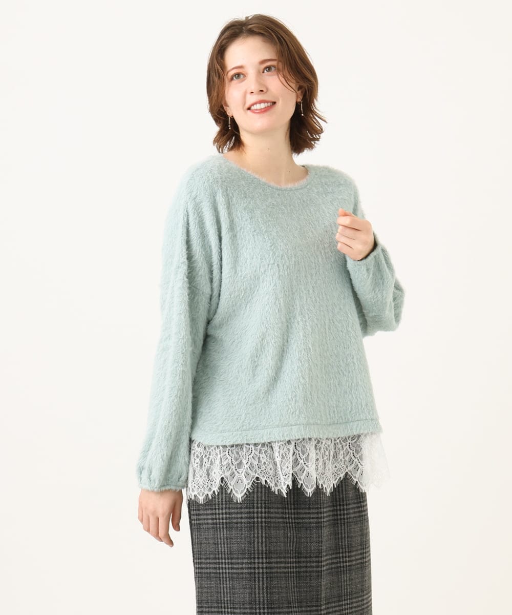 OLKAG29099 eur3(エウルキューブ) 【WEB先行販売】【大きいサイズ】フラッフィーレースドッキングトップス ライトグリーン