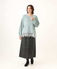OLKAG29099 eur3(エウルキューブ) 【WEB先行販売】【大きいサイズ】フラッフィーレースドッキングトップス ライトグリーン