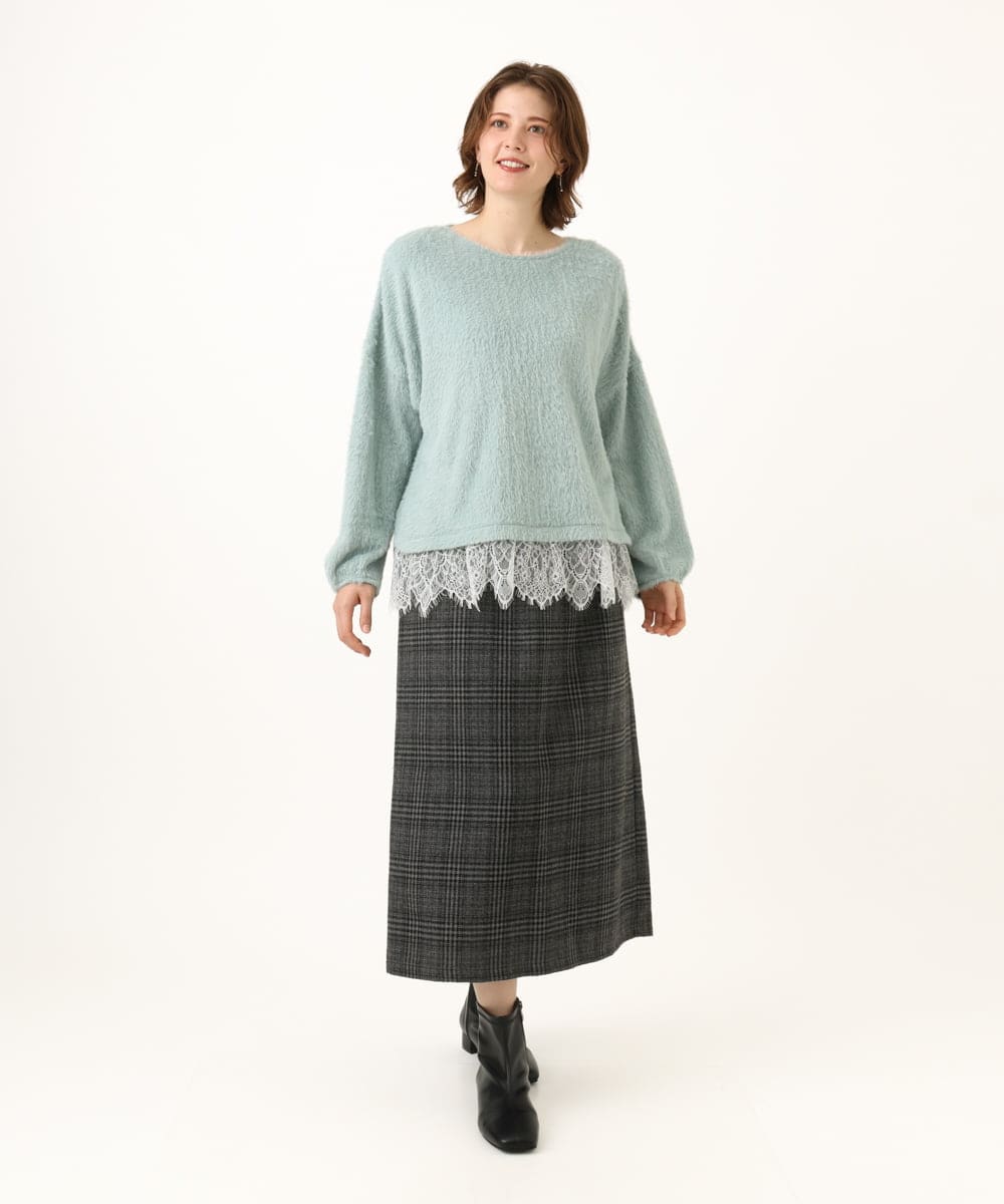 OLKAG29099 eur3(エウルキューブ) 【WEB先行販売】【大きいサイズ】フラッフィーレースドッキングトップス ライトグリーン