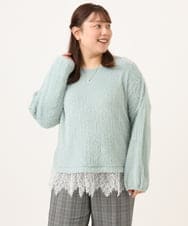 OLKAG29099 eur3(エウルキューブ) 【WEB先行販売】【大きいサイズ】フラッフィーレースドッキングトップス ライトグリーン
