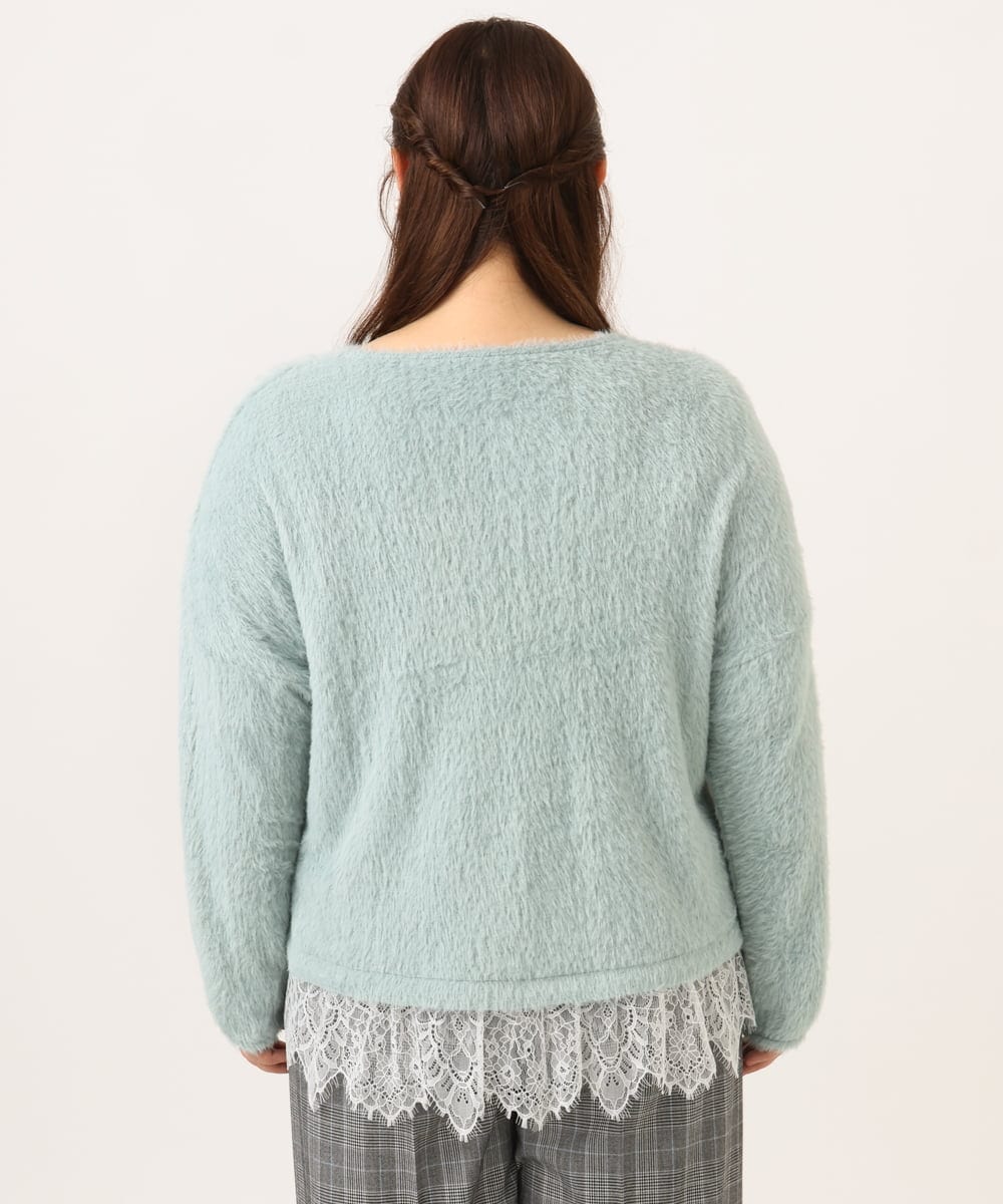 OLKAG29099 eur3(エウルキューブ) 【WEB先行販売】【大きいサイズ】フラッフィーレースドッキングトップス ライトグリーン