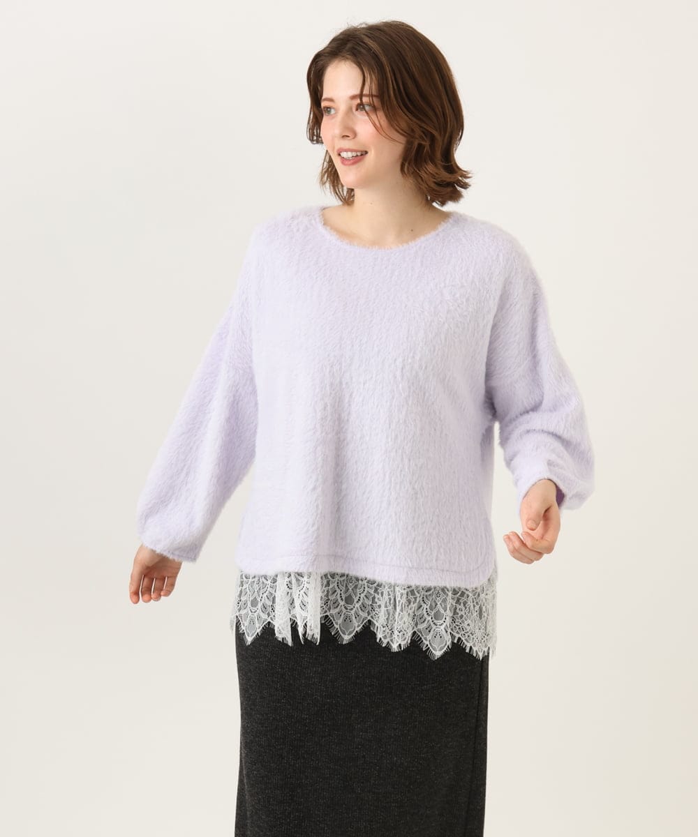 OLKAG29099 eur3(エウルキューブ) 【WEB先行販売】【大きいサイズ】フラッフィーレースドッキングトップス ラベンダー