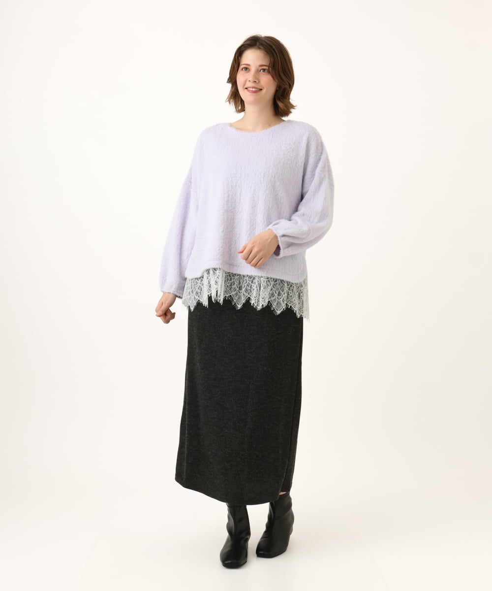 OLKAG29099 eur3(エウルキューブ) 【WEB先行販売】【大きいサイズ】フラッフィーレースドッキングトップス ラベンダー