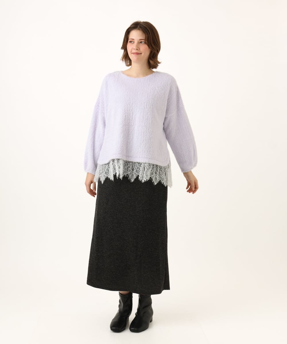 OLKAG29099 eur3(エウルキューブ) 【WEB先行販売】【大きいサイズ】フラッフィーレースドッキングトップス ラベンダー