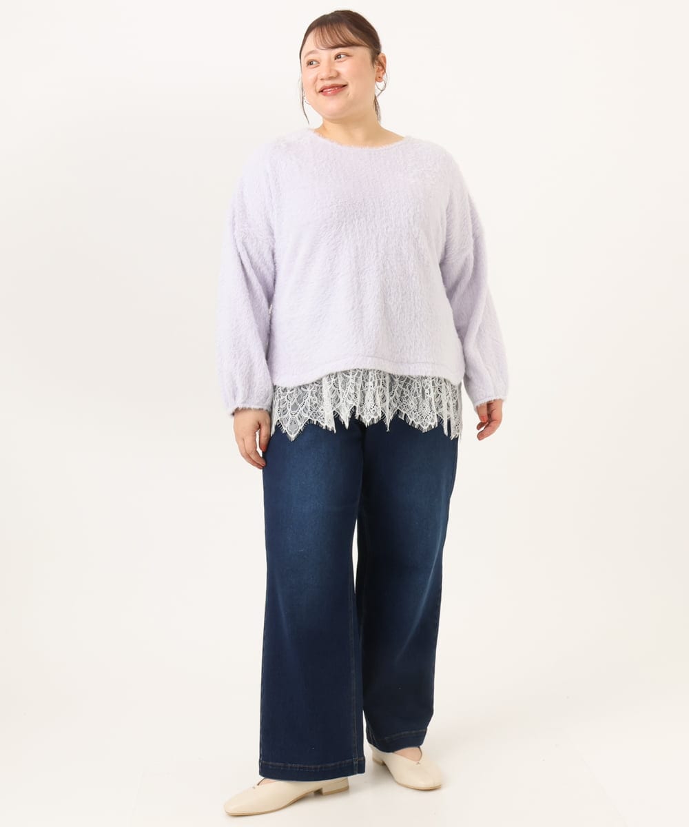 OLKAG29099 eur3(エウルキューブ) 【WEB先行販売】【大きいサイズ】フラッフィーレースドッキングトップス ラベンダー
