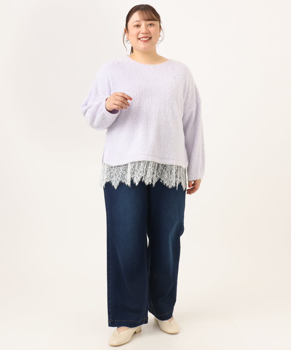 OLKAG29099 eur3(エウルキューブ) 【WEB先行販売】【大きいサイズ】フラッフィーレースドッキングトップス ラベンダー