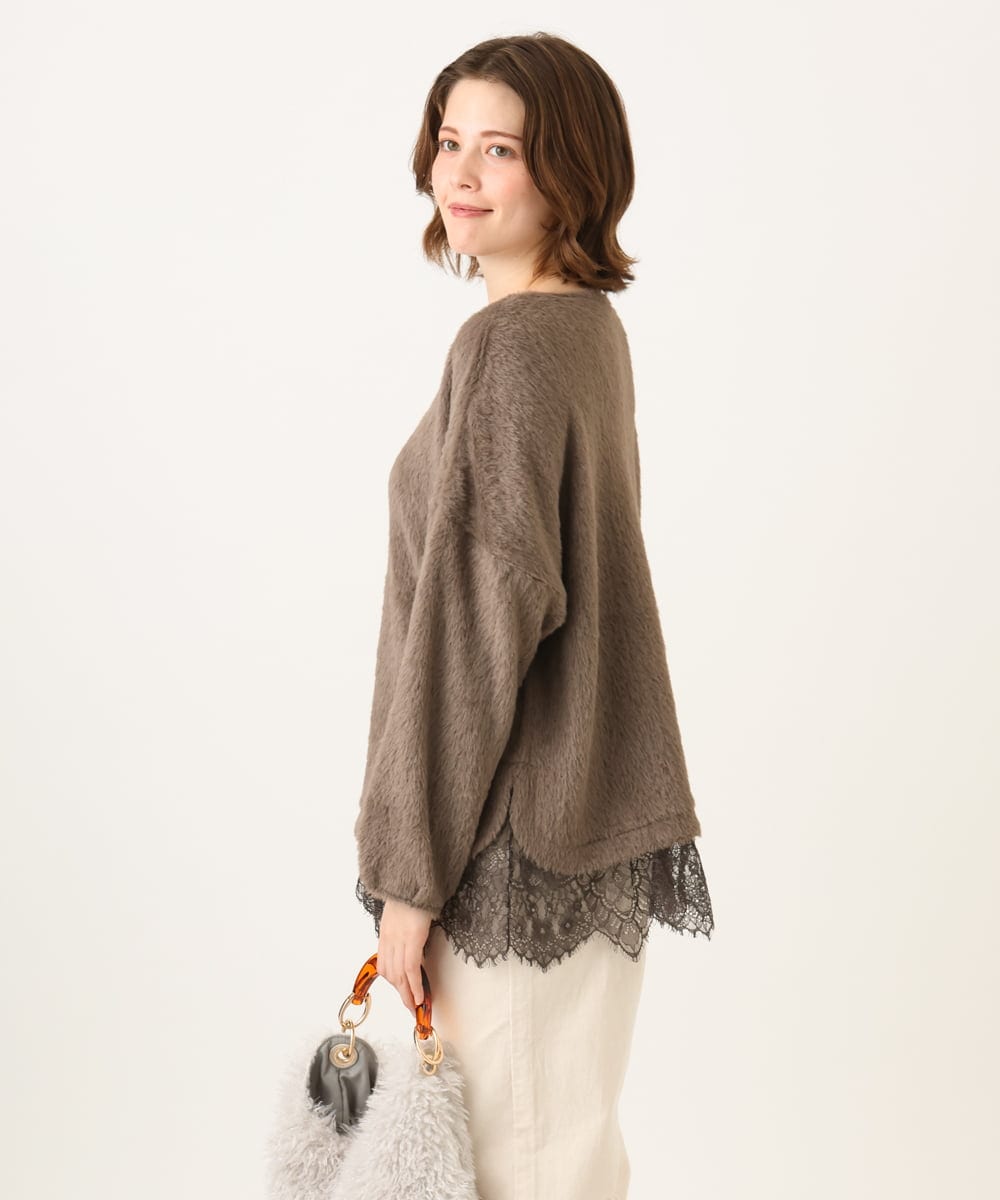 OLKAG29099 eur3(エウルキューブ) 【WEB先行販売】【大きいサイズ】フラッフィーレースドッキングトップス ダークブラウン