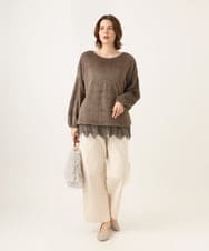 OLKAG29099 eur3(エウルキューブ) 【WEB先行販売】【大きいサイズ】フラッフィーレースドッキングトップス ダークブラウン
