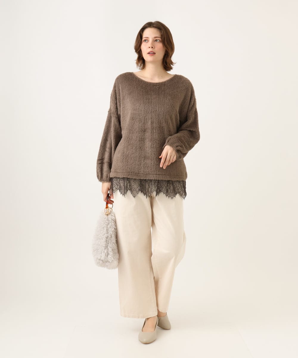 OLKAG29099 eur3(エウルキューブ) 【WEB先行販売】【大きいサイズ】フラッフィーレースドッキングトップス ダークブラウン