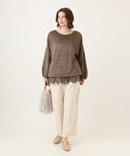 OLKAG29099 eur3(エウルキューブ) 【WEB先行販売】【大きいサイズ】フラッフィーレースドッキングトップス ダークブラウン