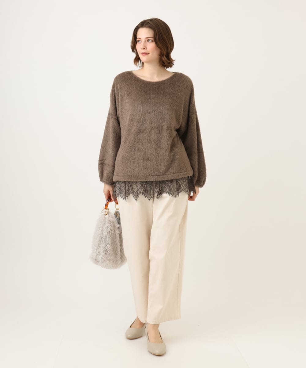 OLKAG29099 eur3(エウルキューブ) 【WEB先行販売】【大きいサイズ】フラッフィーレースドッキングトップス ダークブラウン