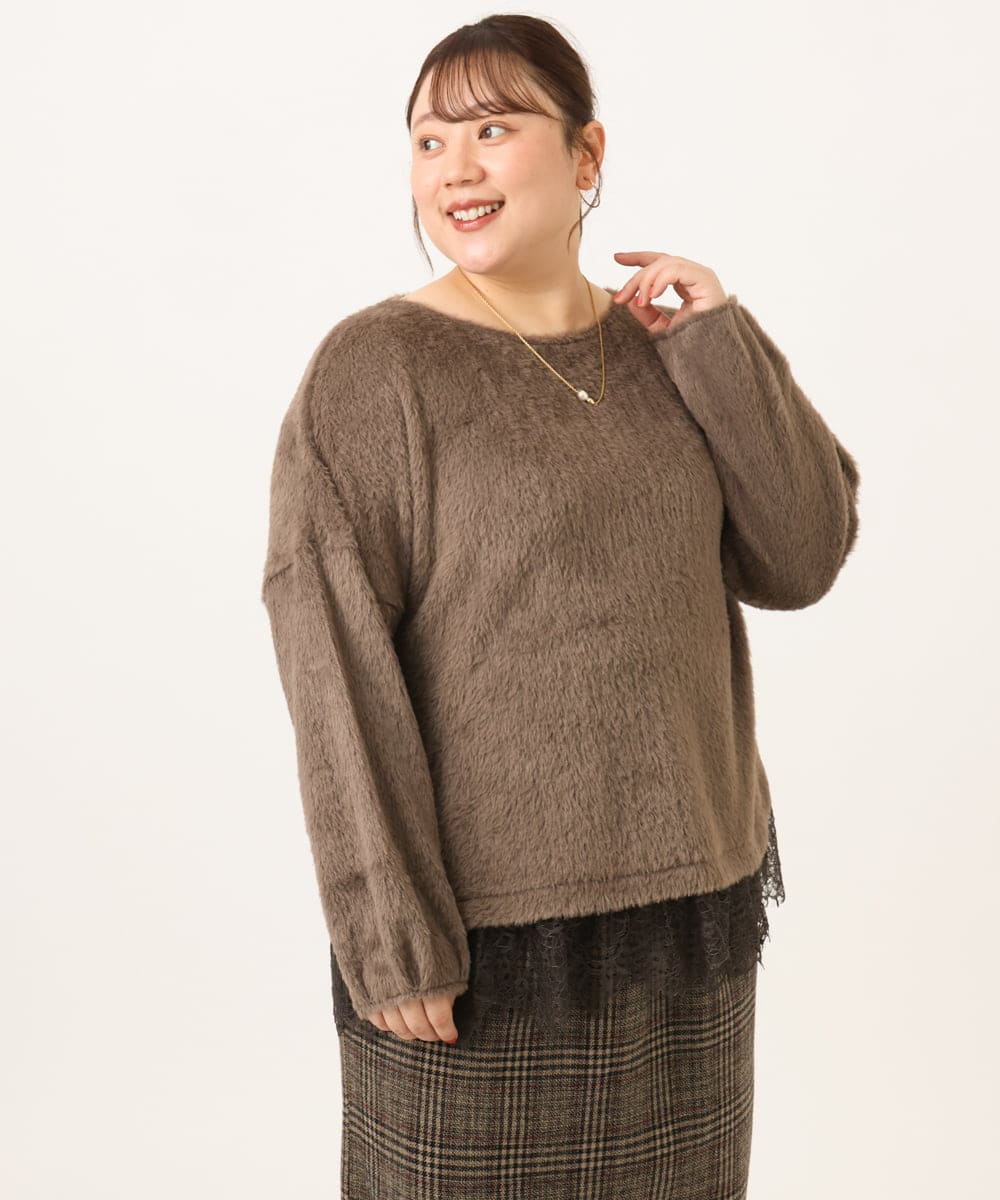 OLKAG29099 eur3(エウルキューブ) 【WEB先行販売】【大きいサイズ】フラッフィーレースドッキングトップス ダークブラウン