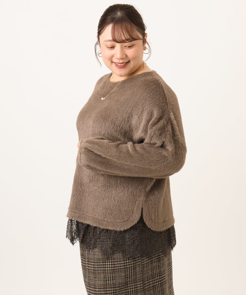OLKAG29099 eur3(エウルキューブ) 【WEB先行販売】【大きいサイズ】フラッフィーレースドッキングトップス ダークブラウン