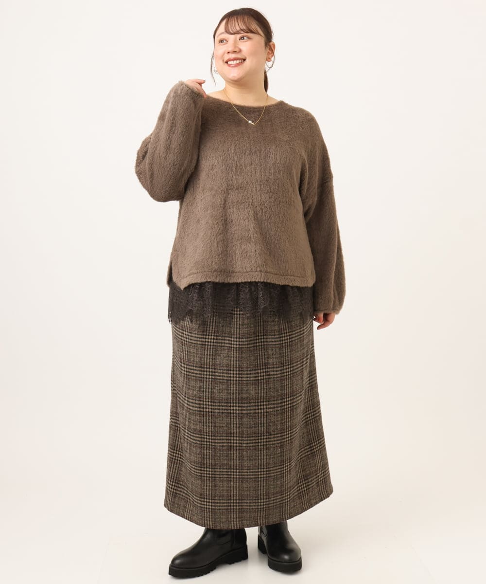 OLKAG29099 eur3(エウルキューブ) 【WEB先行販売】【大きいサイズ】フラッフィーレースドッキングトップス ダークブラウン