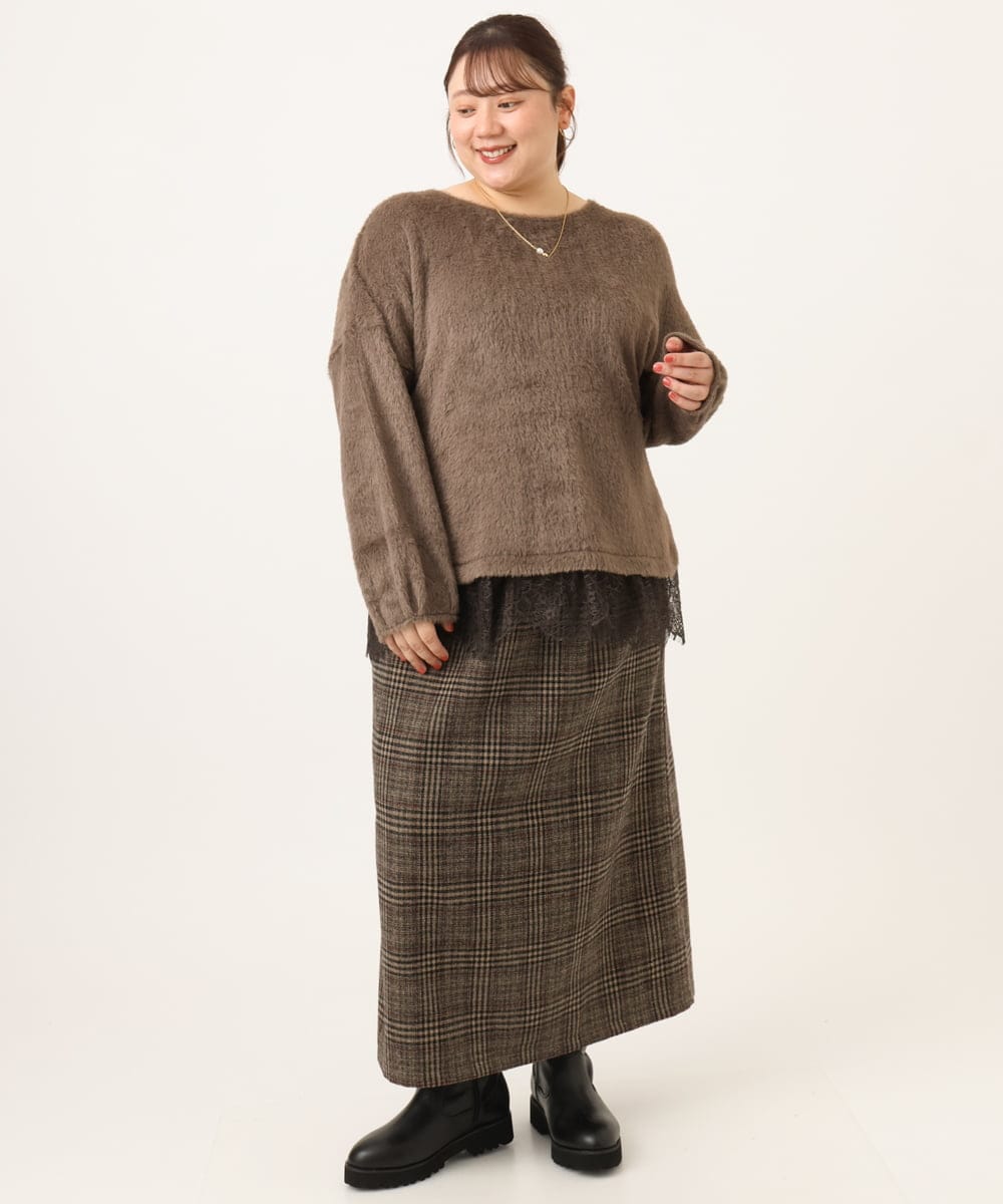 OLKAG29099 eur3(エウルキューブ) 【WEB先行販売】【大きいサイズ】フラッフィーレースドッキングトップス ダークブラウン
