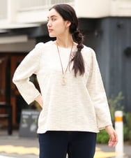 OLKAS11070 eur3(エウルキューブ) 【大きいサイズ/a.v.v×eur3】カットツイードギャザースリーブトップス ベージュ(82)