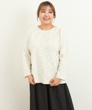 OLKAS11070 eur3(エウルキューブ) 【大きいサイズ/a.v.v×eur3】カットツイードギャザースリーブトップス ベージュ(82)