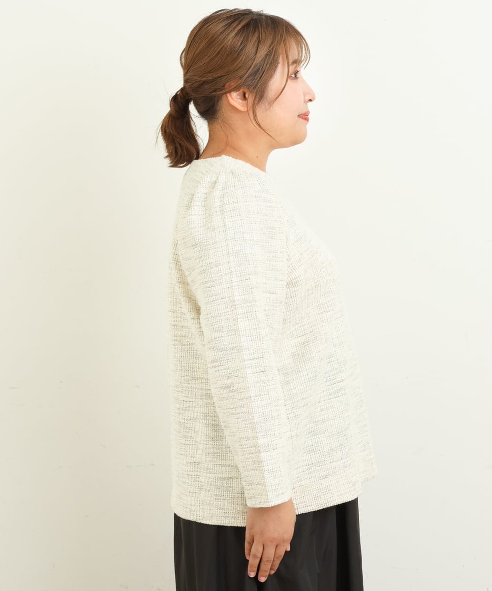 OLKAS11070 eur3(エウルキューブ) 【大きいサイズ/a.v.v×eur3】カットツイードギャザースリーブトップス ベージュ(82)