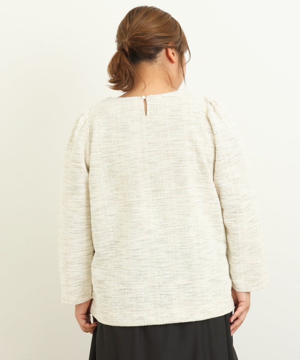 OLKAS11070 eur3(エウルキューブ) 【大きいサイズ/a.v.v×eur3】カットツイードギャザースリーブトップス ベージュ(82)