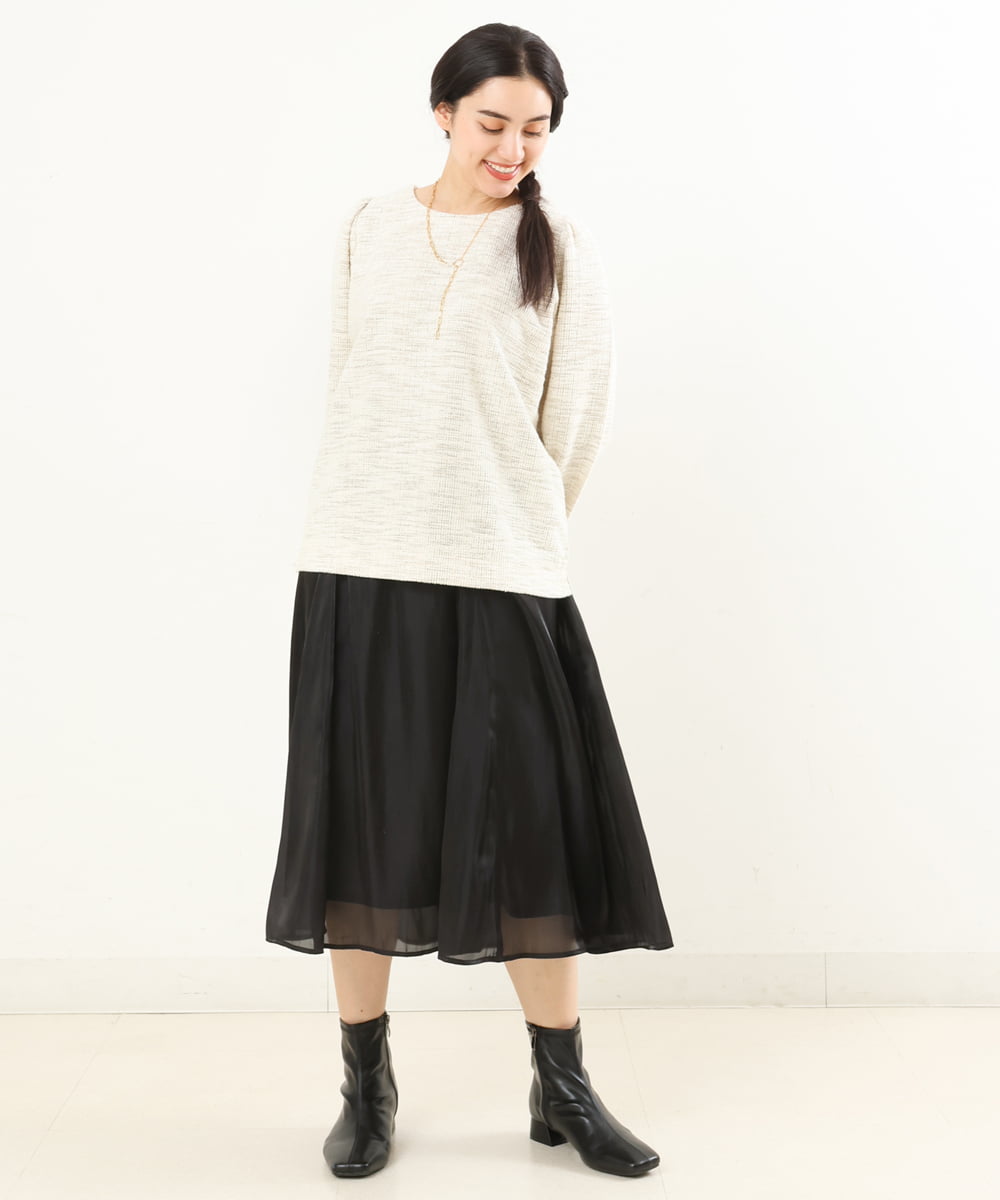 OLKAS11070 eur3(エウルキューブ) 【大きいサイズ/a.v.v×eur3】カットツイードギャザースリーブトップス ベージュ(82)