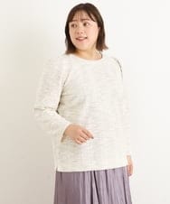 OLKAS11070 eur3(エウルキューブ) 【大きいサイズ/a.v.v×eur3】カットツイードギャザースリーブトップス ベージュ(82)