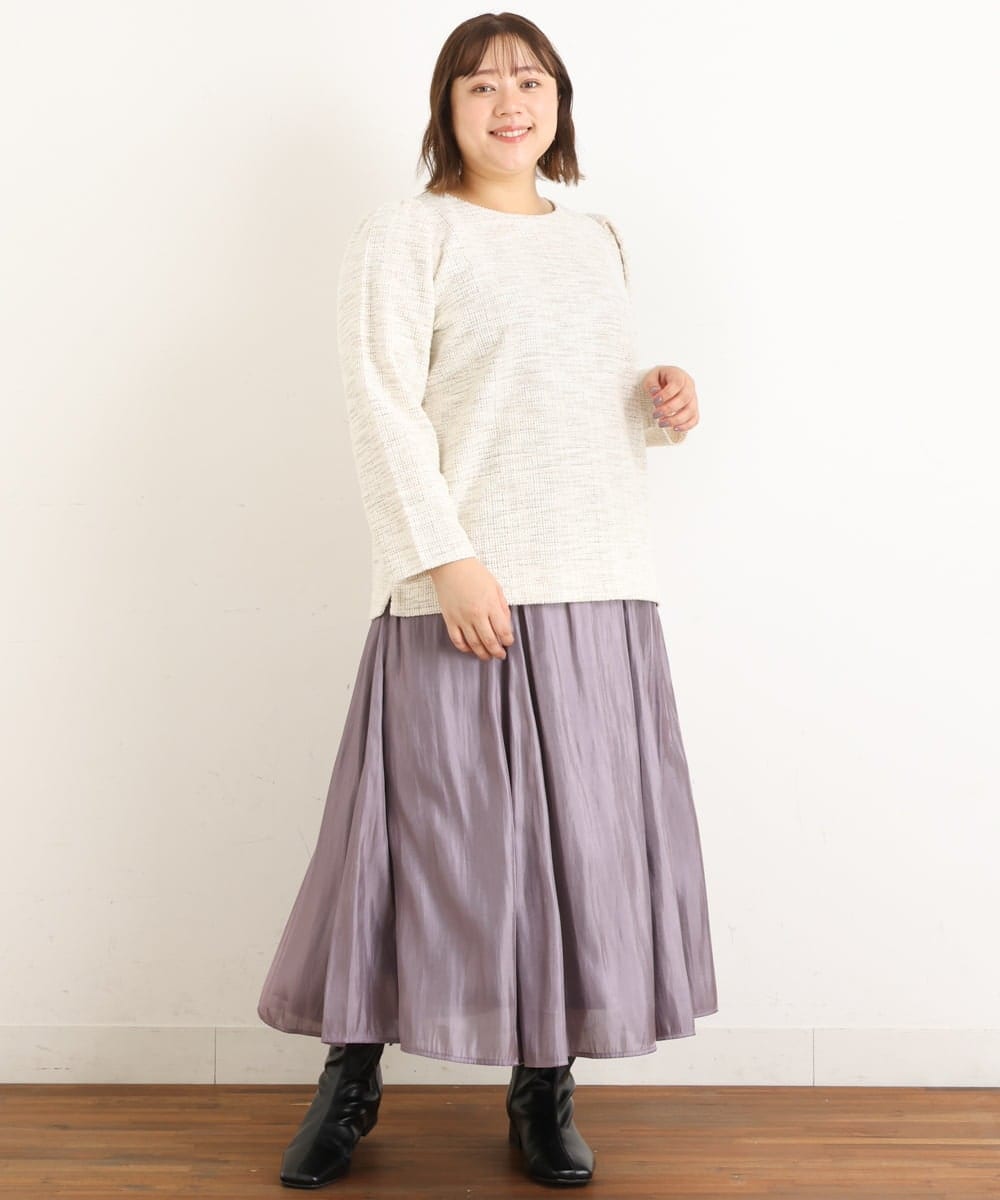 OLKAS11070 eur3(エウルキューブ) 【大きいサイズ/a.v.v×eur3】カットツイードギャザースリーブトップス ベージュ(82)