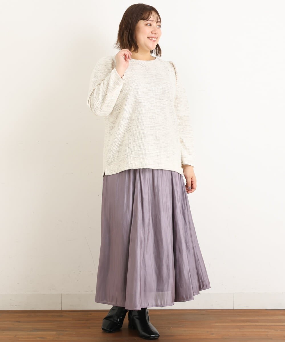 OLKAS11070 eur3(エウルキューブ) 【大きいサイズ/a.v.v×eur3】カットツイードギャザースリーブトップス ベージュ(82)