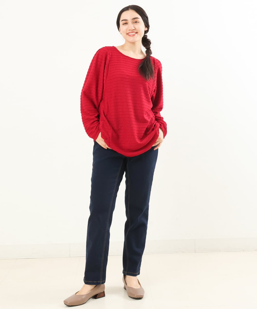 OLKAS17070 eur3(エウルキューブ) 【大きいサイズ】ジャガードカットソー レッド(05)