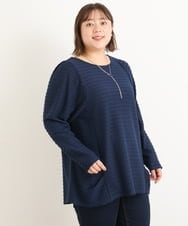 OLKAS17070 eur3(エウルキューブ) 【大きいサイズ】ジャガードカットソー ネイビー(57)