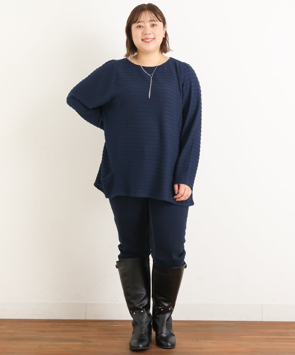 OLKAS17070 eur3(エウルキューブ) 【大きいサイズ】ジャガードカットソー ネイビー(57)